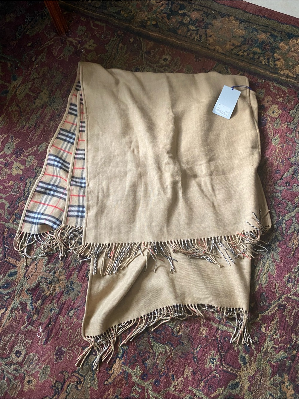 NWT Burberry Reversible Check Wool Cape Archive Beige
